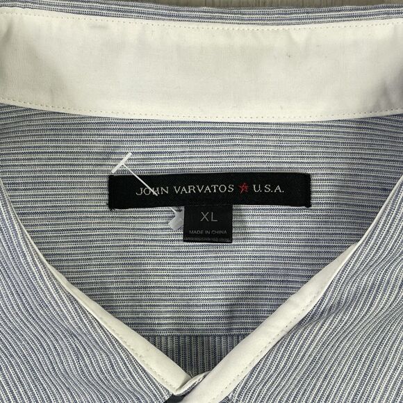 New John Varvatos Mens XL Light Blue Pin Stripes Seersucker Button Shirt O - Picture 5 of 9